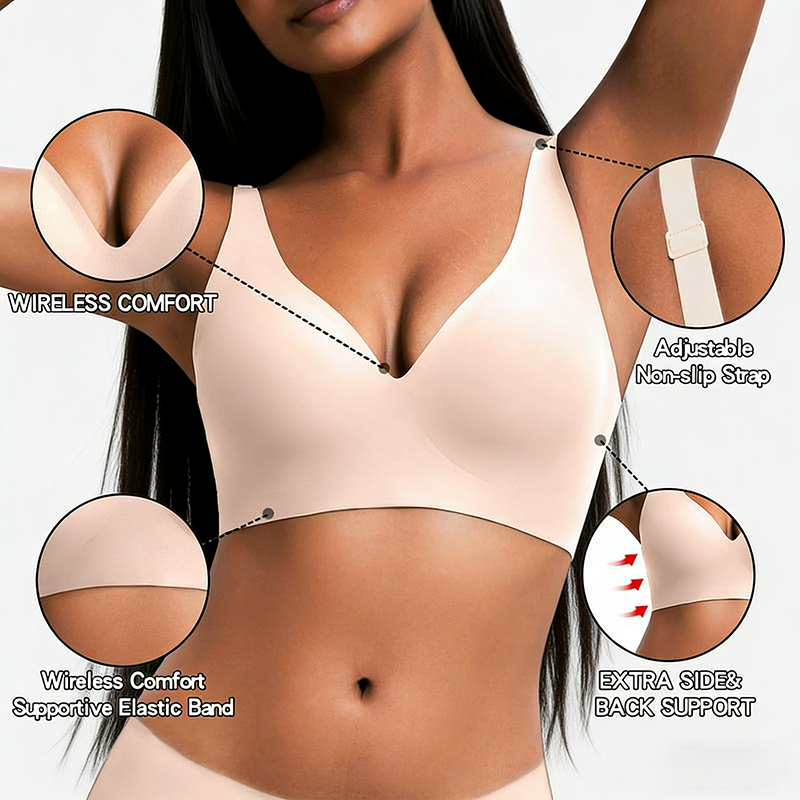 NESLEMY Wireless Womens Comfortable Wireless Bras Push Up Bralettes Smooth Tshirts Bras Deep V Daily Bras